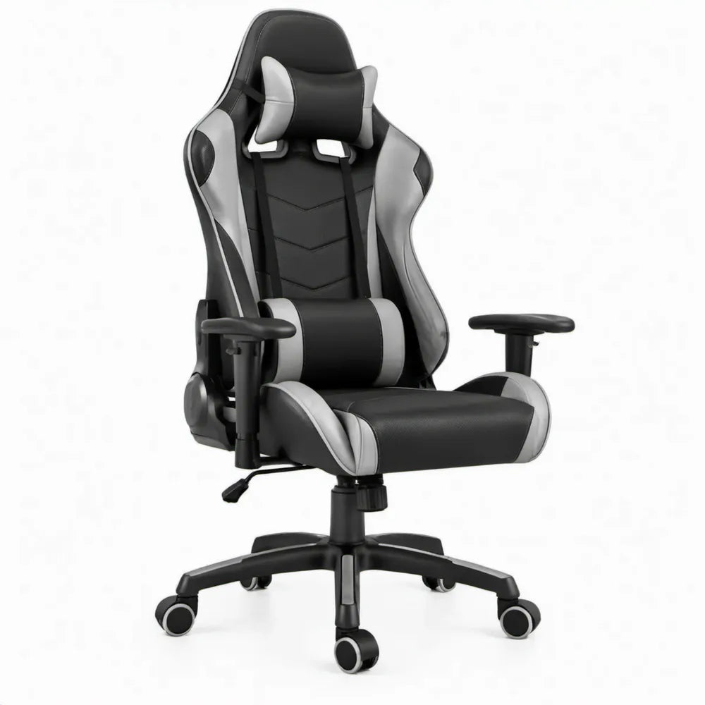 Verstelbare gamingstoel van PU-kunstleer zwart/grijs 65 x 65 x 125-135 cm