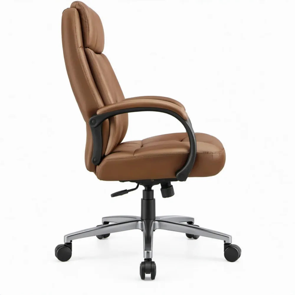 Ergonomische bureaustoel van cognacbruin PU-kunstleer met hoge rugleuning, 65 x 70 x 118-128 cm