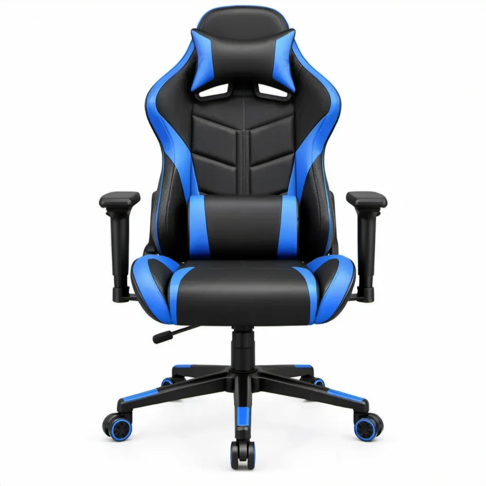 Verstelbare gamingstoel zwart/blauw van PU-kunstleer, 68 x 68 x 118-128 cm