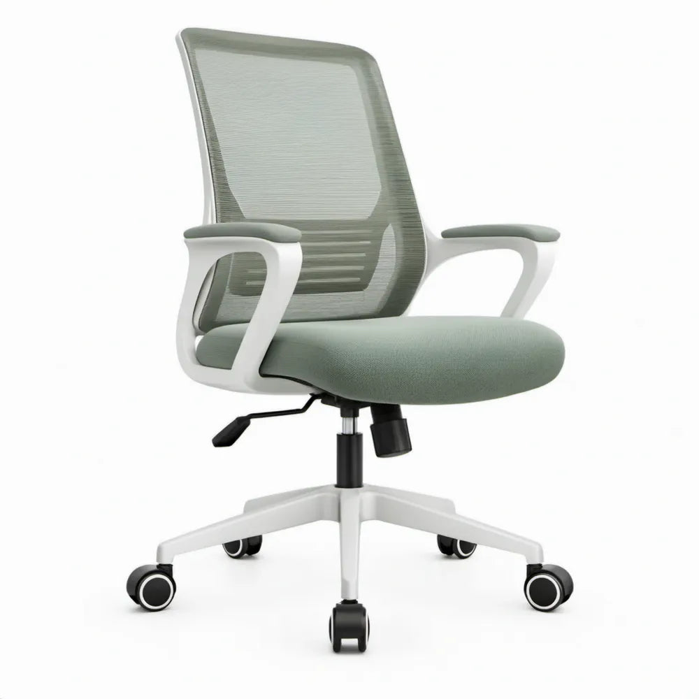 Ergonomische bureaustoel met armleuningen en wielen, lichtgroen/wit/zwart, 62 x 62 x 92-102 cm