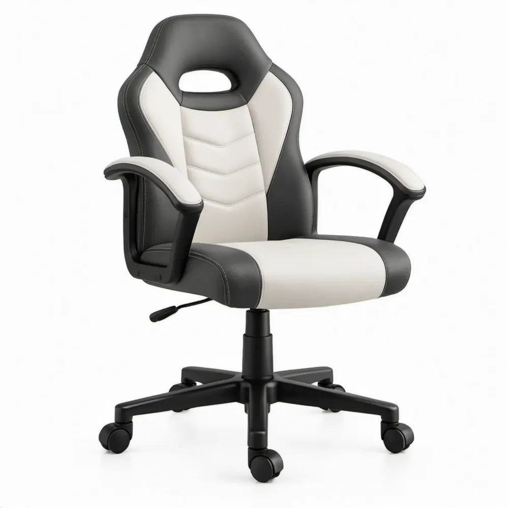Verstelbare gamingstoel met PU-bekleding zwart/wit, 65 x 65 x 112-122 cm