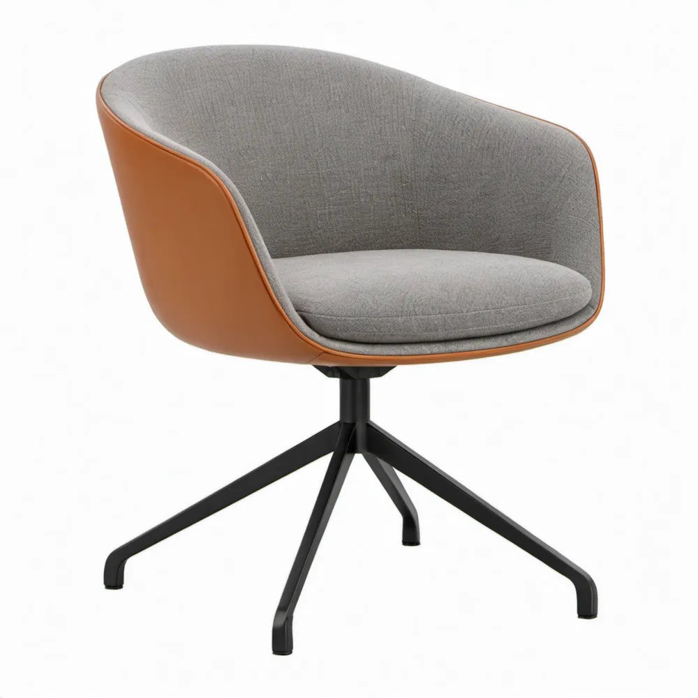 Draaibare bureaustoel met armleuningen in grijs, cognac en zwart – 65 x 62 x 80 cm