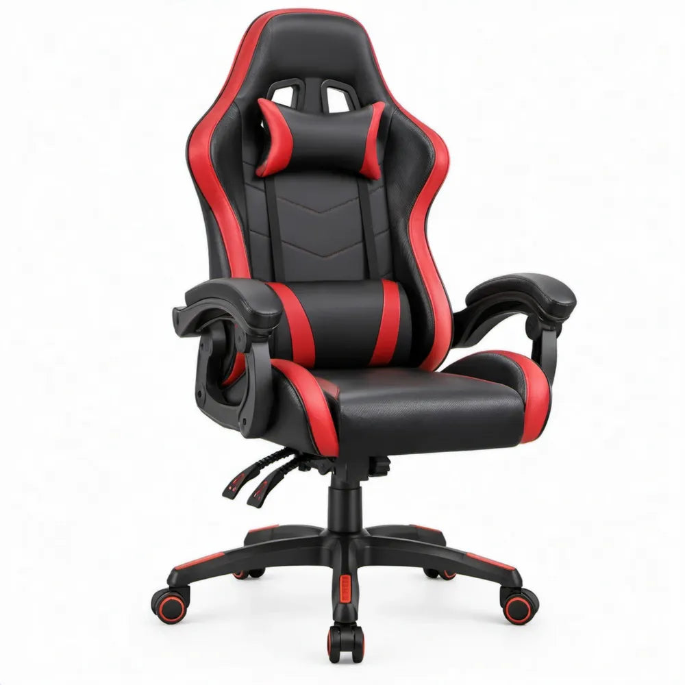 Ergonomische gamingstoel van PU-kunstleer, zwart/rood, 66 x 66 x 118-128 cm