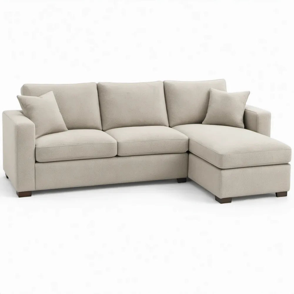 Crèmekleurige L-vormige hoekbank met rechter chaise longue, 250 x 160 x 85 cm