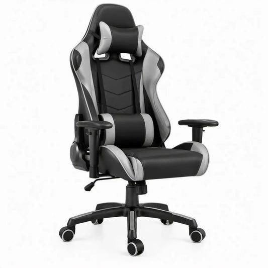 Verstelbare gamingstoel van PU-kunstleer zwart/grijs 65 x 65 x 125-135 cm