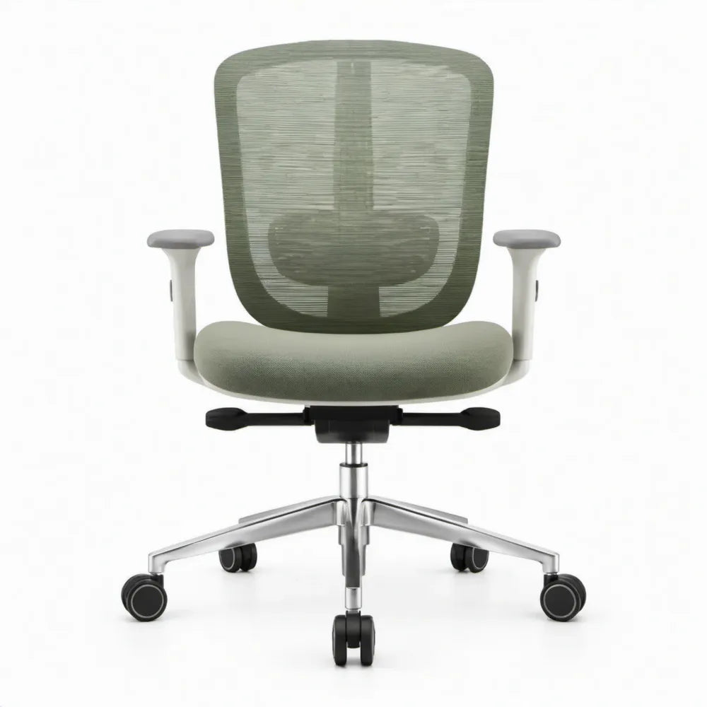 Ergonomische bureaustoel met verstelbare armleuningen en lendensteun, grijsgroen, 64 x 64 x 98-108 cm