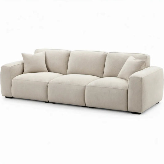 Crèmekleurige 3-zitsbank met polyester bekleding – 240 x 100 x 80 cm