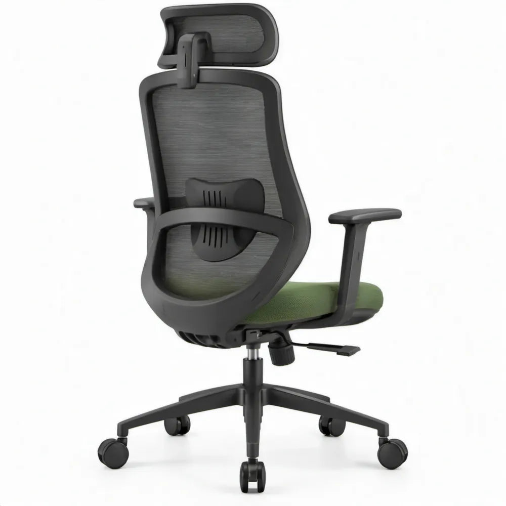 Ergonomische bureaustoel met verstelbare hoofdsteun, lendensteun en armleuningen – Zwart/Groen – 64 x 64 x 118-128 cm