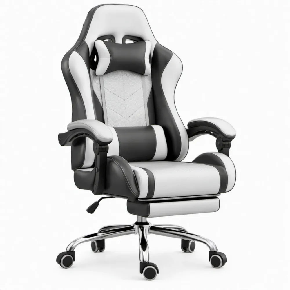 Verstelbare gamingstoel met uitschuifbare voetensteun 66 x 70 x 125-135 cm Zwart/Wit