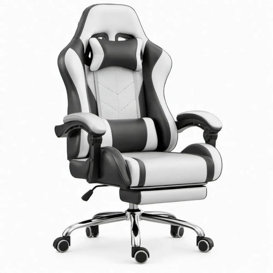Verstelbare gamingstoel met uitschuifbare voetensteun 66 x 70 x 125-135 cm Zwart/Wit