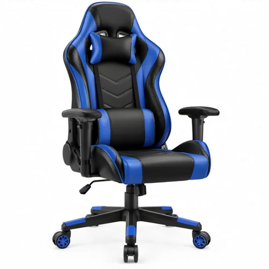 Verstelbare gamingstoel zwart/blauw van PU-kunstleer, 65 x 70 x 125-135 cm