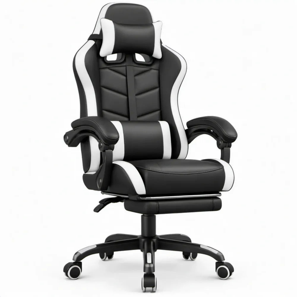 Verstelbare gamingstoel met voetsteun, zwart/wit, 67 x 70 x 125-135 cm