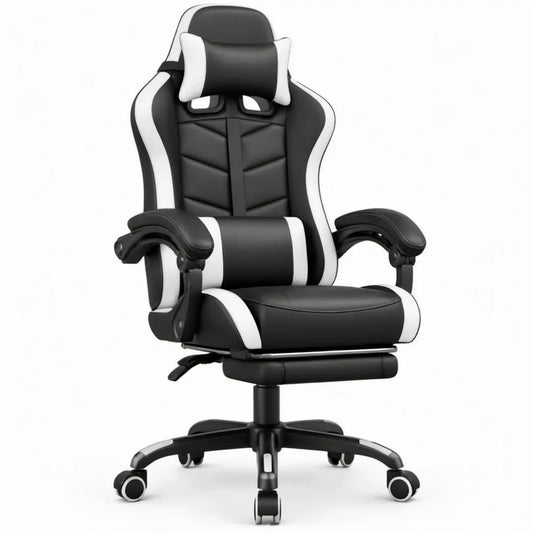 Verstelbare gamingstoel met voetsteun, zwart/wit, 67 x 70 x 125-135 cm