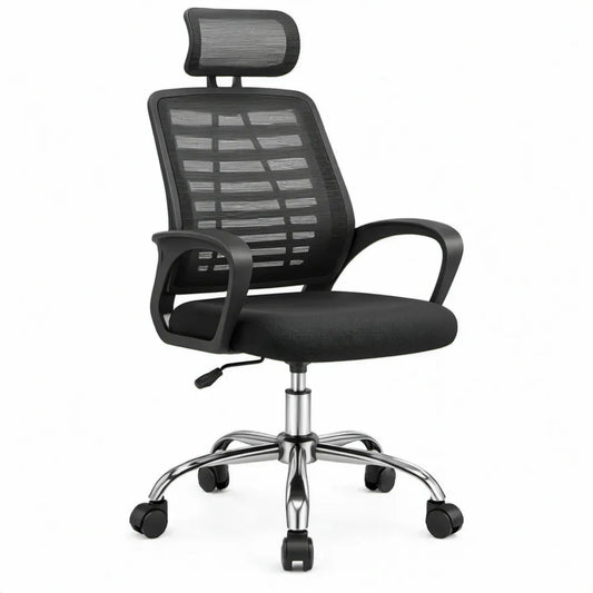 Ergonomische bureaustoel met verstelbare hoofdsteun, zwart/zilver, 62 x 62 x 116-126 cm