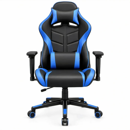Verstelbare gamingstoel zwart/blauw van PU-kunstleer, 68 x 68 x 118-128 cm