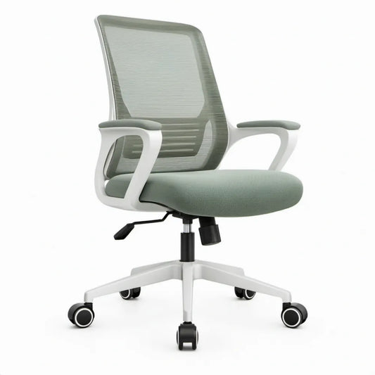 Ergonomische bureaustoel met armleuningen en wielen, lichtgroen/wit/zwart, 62 x 62 x 92-102 cm