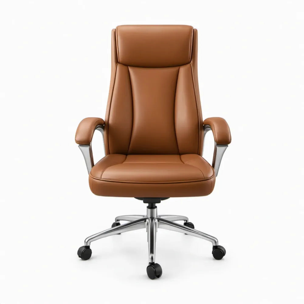 Ergonomische bureaustoel met hoge rugleuning van bruin PU-kunstleer, 66 x 68 x 112-122 cm
