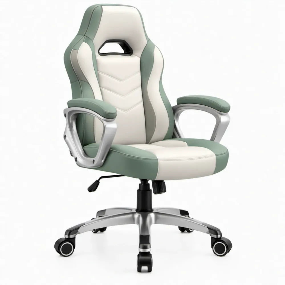 Verstelbare bureaustoel met hoge rugleuning en armleuningen, 65 x 65 x 118-128 cm, groen/wit