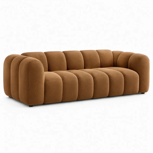 Afgeronde 3-zits bouclé bank karamelbruin 230 x 95 x 72 cm