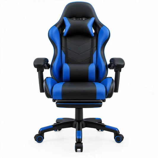 Gamingstoel met hoge rugleuning en hoofdsteun, zwart/blauw, 65 x 65 x 122-132 cm