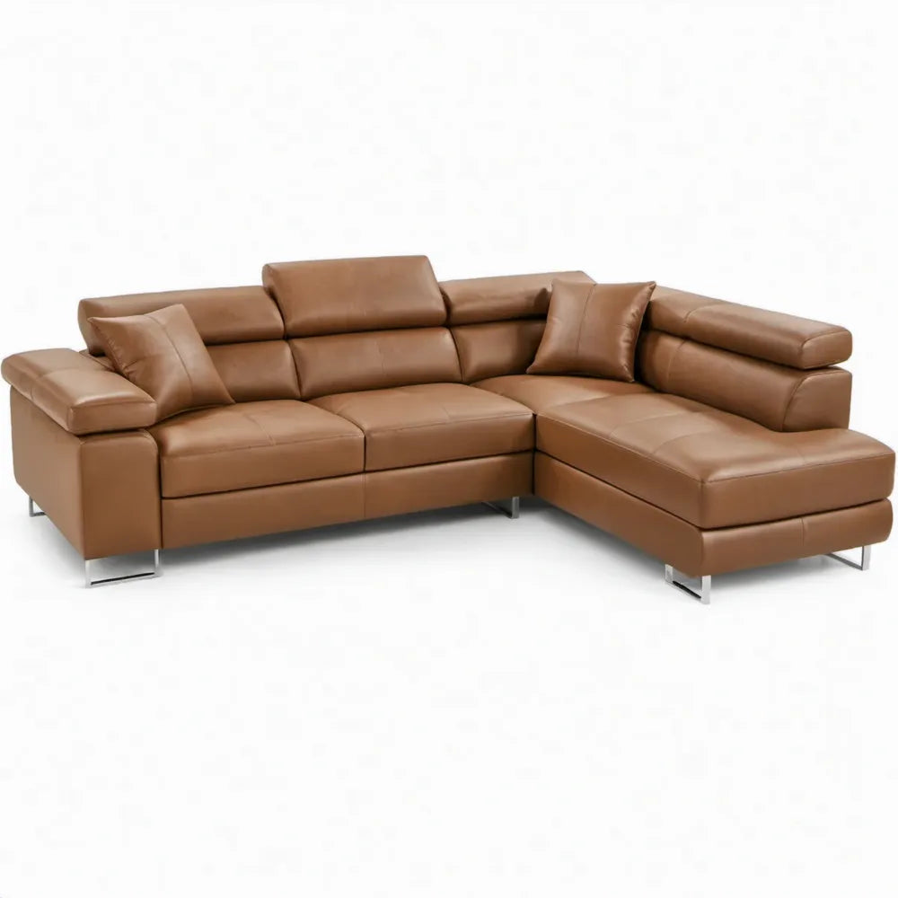 Hoekbank met chaise longue rechts 270 x 170 x 85 cm – Cognacbruin PU-kunstleer