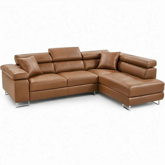 Hoekbank met chaise longue rechts 270 x 170 x 85 cm – Cognacbruin PU-kunstleer