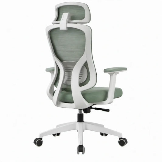 Ergonomische bureaustoel met verstelbare hoofdsteun, lendensteun en wielen – Groen/Wit – 64 x 64 x 118-128 cm