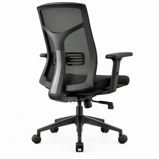 Ergonomische bureaustoel zwart met verstelbare armleuningen en lendensteun, 66 x 66 x 112-122 cm