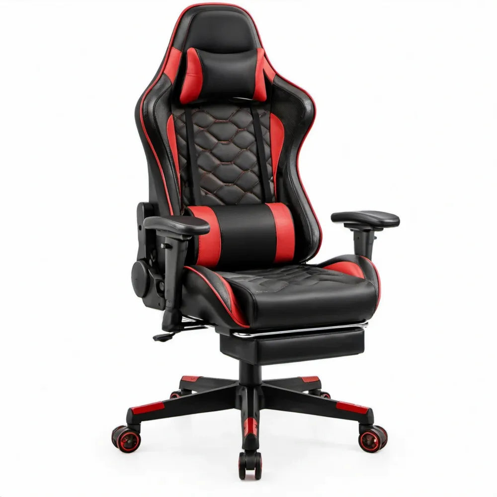 Gamingstoel met uitschuifbare voetensteun, verstelbare rugleuning en armleuningen, zwart/rood, 68 x 68 x 118-128 cm