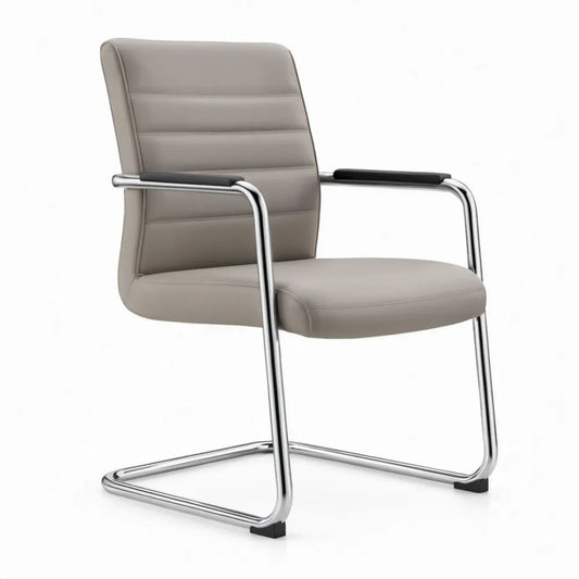 Taupekleurige vergaderstoel met armleuningen, verchroomd sledeframe, 56 x 60 x 92 cm
